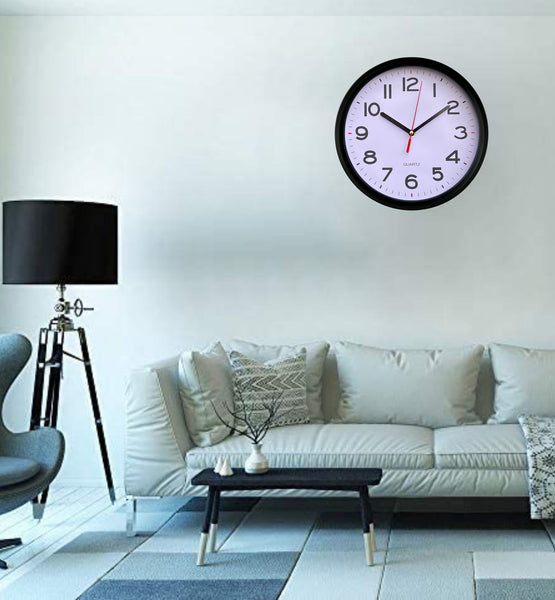 12 inch Modern Round Black Wall Clock Large Numbers Non-Ticking Silent USA