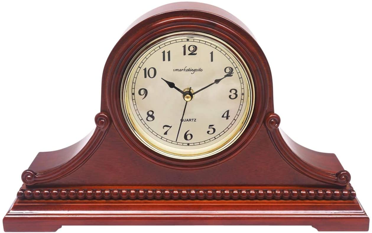 Vmarketingsite Mantel Clocks, Battery Operated, Silent Wood Table Clock with Westminster Chimes On The Hour UK