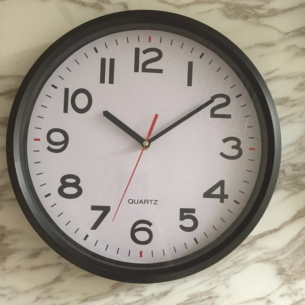 10 Inch Modern Round Black Wall Clock Large Numbers